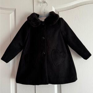 Gymboree Black Pea Coat with Plush Fur Trim